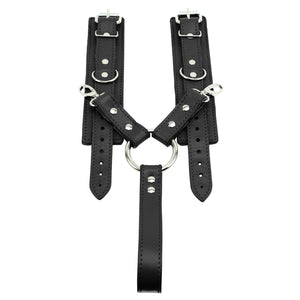 Lockable Leather BDSM Wrist Cuffs with Handle | Bonn Collection