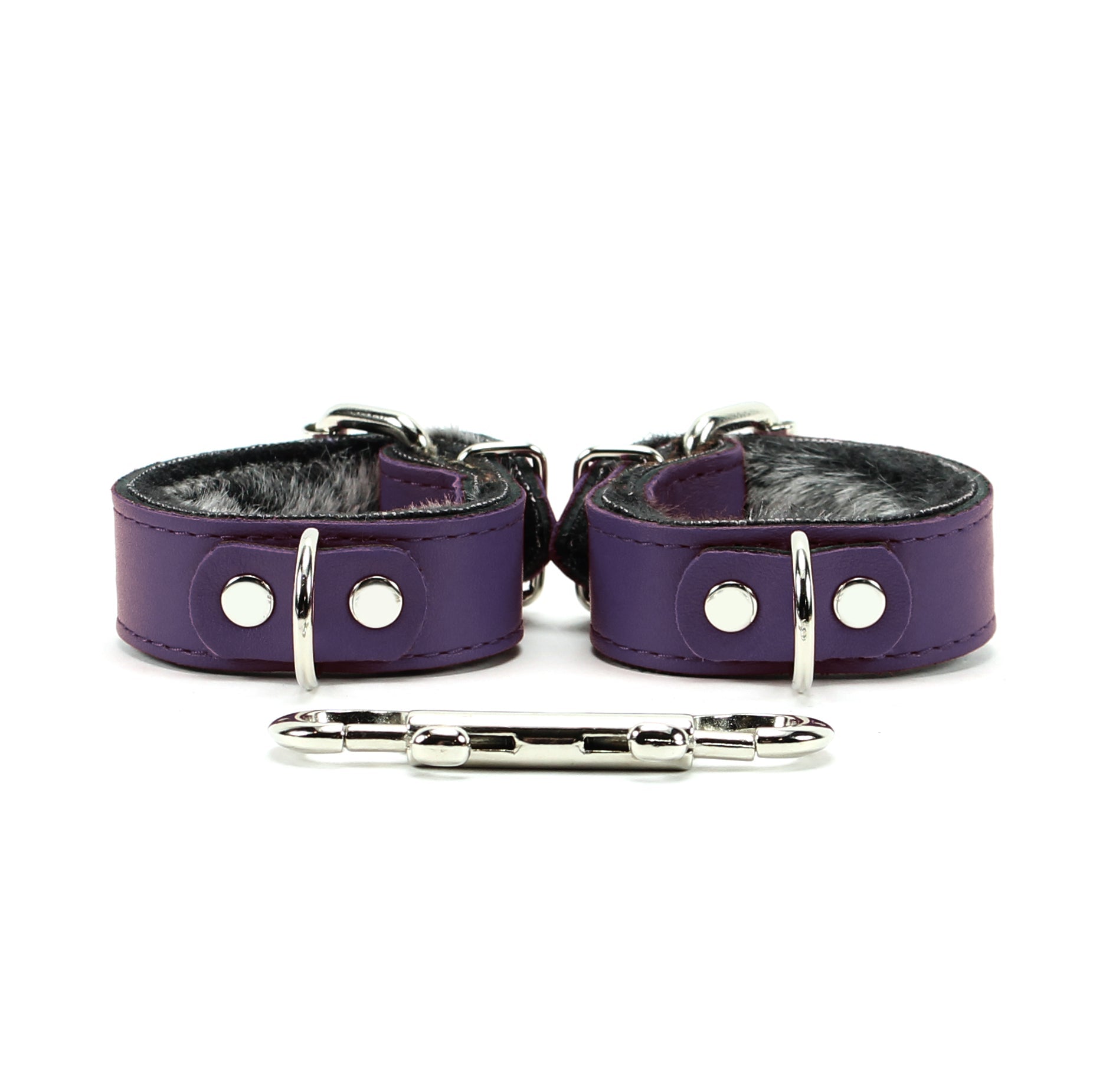 1" Lambskin Leather BDSM Cuffs with Chinchilla Fur - Handcrafted Restraints | Kaytlyn Collection