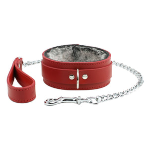 BDSM Restraint Set - Ankle & Wrist Cuffs, Collar with Chain Leash, Faux Fur & Lambskin Leather | Atlas Collection