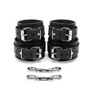 BDSM Leather Wrist & Ankle Cuffs with Hogtie Combo - Sturdy Restraints for Bondage Play | Atlanta Collection