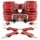 BDSM Leather Wrist & Ankle Cuffs with Hogtie Combo - Sturdy Restraints for Bondage Play | Atlanta Collection