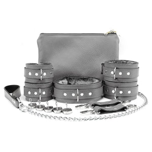 Full Grain Leather BDSM Collar Wrist Ankle Cuffs Set with Chain Leash | Bonn Collection