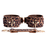 Leopard Print Leather BDSM Cuffs for Wrist or Ankle - Customizable Gold-Plated Options | Thais Collection