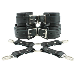 Madison Lockable Genuine Leather Wrist & Ankle Cuffs 4-Way Hogtie BDSM Restraints | Madison Collection