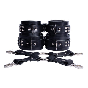 BDSM Crystal Leather Wrist & Ankle Cuffs Set with Hogtie Restraint and Connectors | Valerie Collection