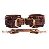 Tiger Print Leather BDSM Wrist/Ankle Cuffs with Customizable Gold-Plated Hardware | Thais Collection