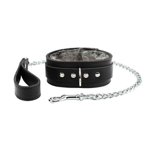 BDSM Restraint Set - Ankle & Wrist Cuffs, Collar with Chain Leash, Faux Fur & Lambskin Leather | Atlas Collection