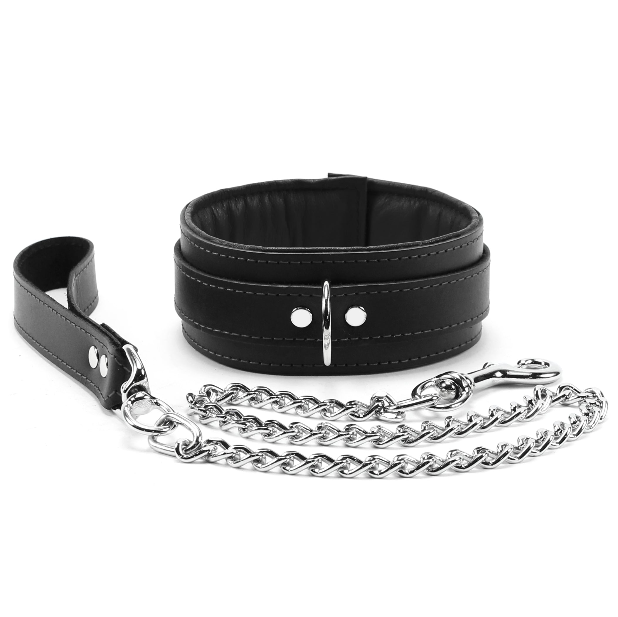 Black Leather Dog Collar and Leash Set - SUPERSTAR