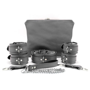 Bonn Set Full Grain Leather Lockable Collar Wrist Cuffs Ankle Cuffs Chain Leash