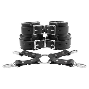 Bondage Fur Wrist & Ankle Cuffs Set with Hogtie - Sturdy Leather BDSM Restraints | Atlanta Collection