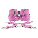 Bondage Fur Wrist & Ankle Cuffs Set with Hogtie - Sturdy Leather BDSM Restraints | Atlanta Collection