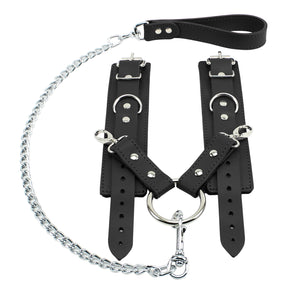 Handcrafted Latigo Leather Hogtie with Handcuffs and Chain Lead for BDSM Restraint | Atlas Collection