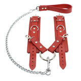 Handcrafted Latigo Leather Hogtie with Handcuffs and Chain Lead for BDSM Restraint | Atlas Collection