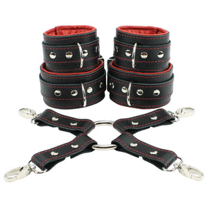 Madison Lockable Regular Wrist Ankle Cuffs Combo 4-Way Hogtie Soft Genuine Leather