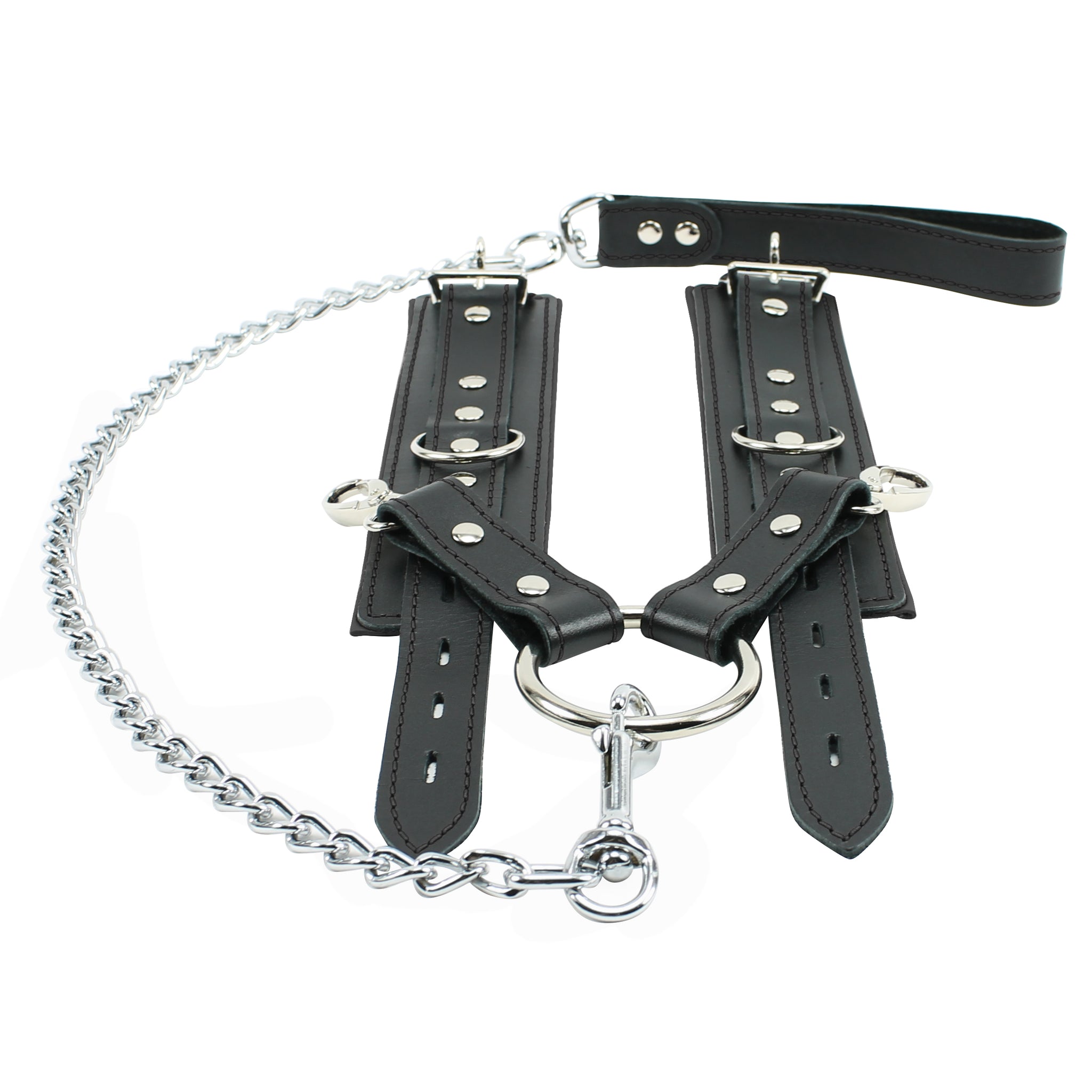 Lockable Chain Leash & Hogtie Wrist Cuffs - BDSM Restraint Set for Secure Bondage | Madison Collection