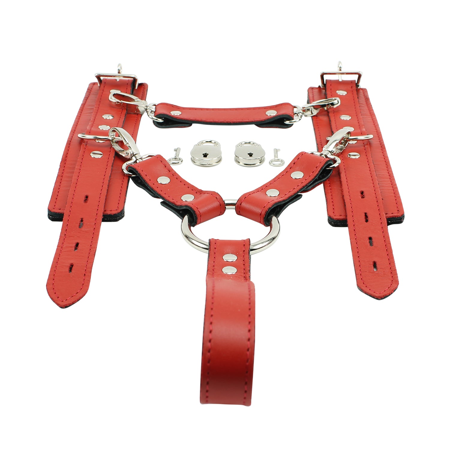 Premium Leather BDSM Wrist Cuffs Hogtie with Fur Lining & Metal Hardware Restraints | Atlas Collection