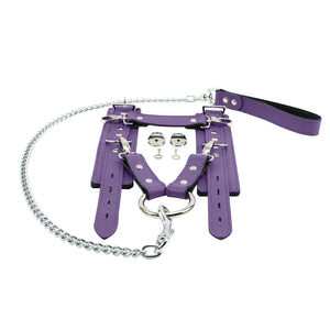 Handcrafted Latigo Leather Hogtie with Handcuffs and Chain Lead for BDSM Restraint | Atlas Collection