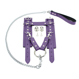 Handcrafted Latigo Leather Hogtie with Handcuffs and Chain Lead for BDSM Restraint | Atlas Collection