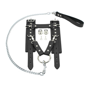 Handcrafted Latigo Leather Hogtie with Handcuffs and Chain Lead for BDSM Restraint | Atlas Collection