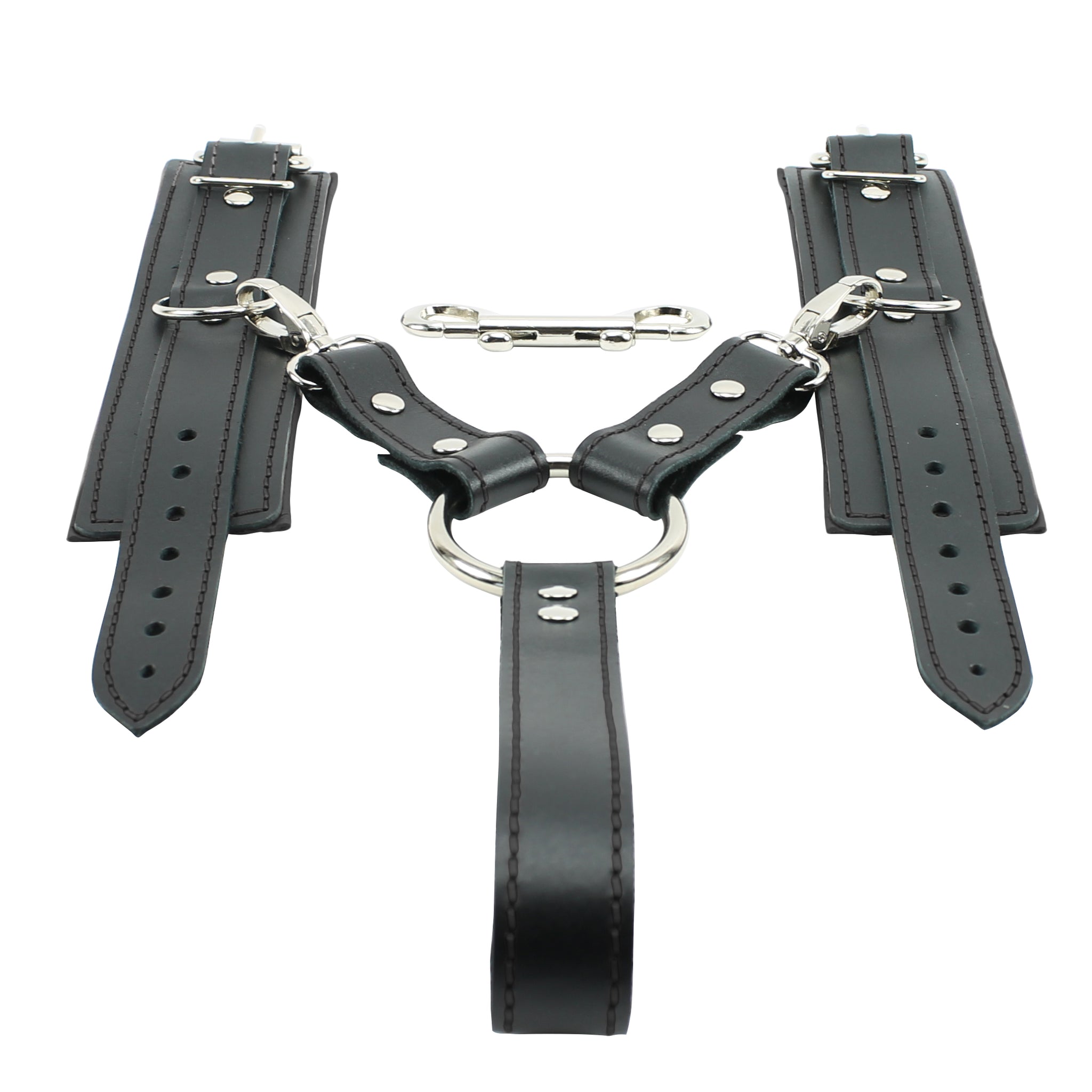 Lockable Soft Leather BDSM Hogtie Wrist Cuffs with Straps | Madison Collection