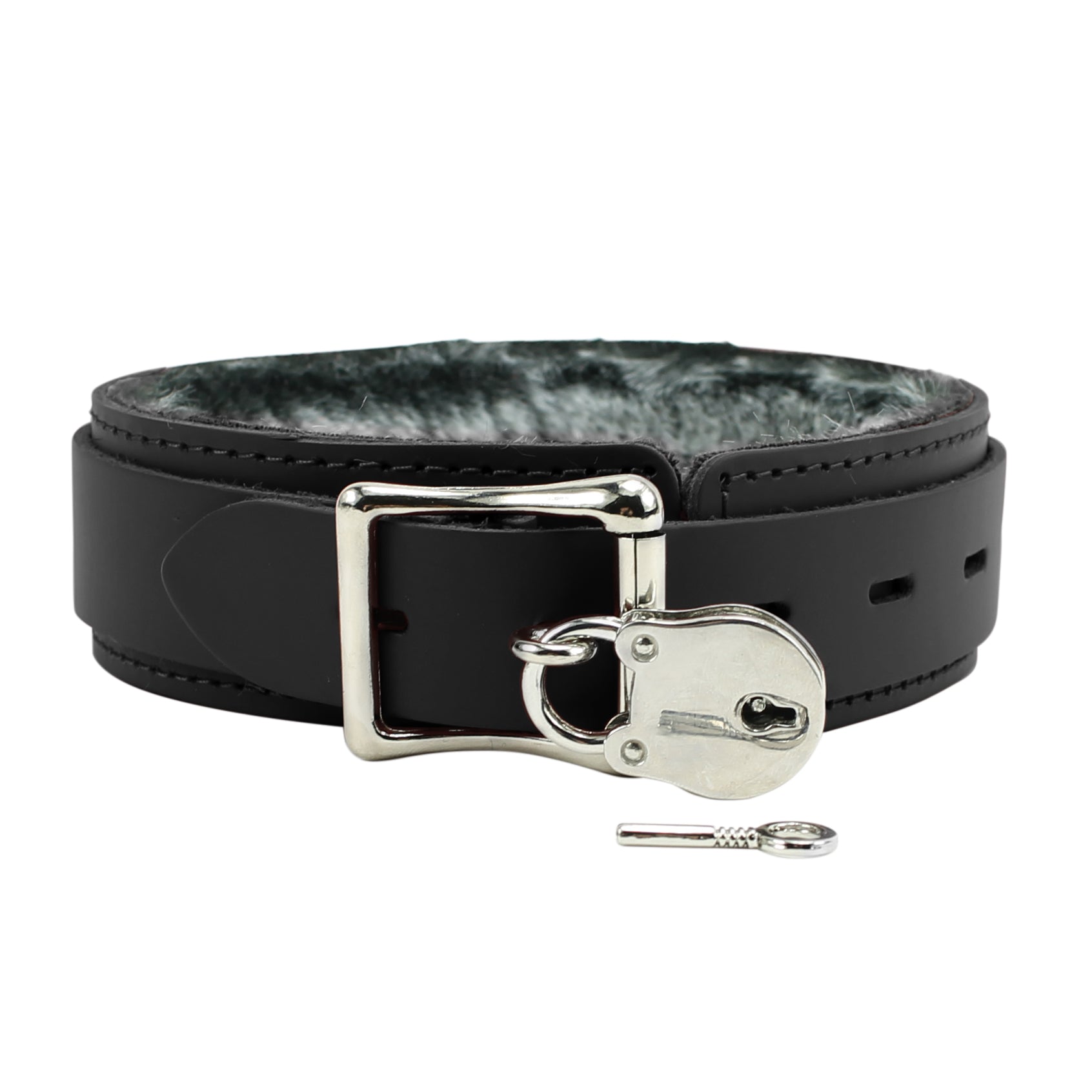 BDSM Collar with O-ring and Plush Chinchilla Fur Lining | 1.5in Wide | Atlas Collection