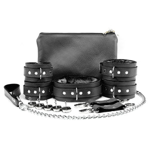 Bonn Set Full Grain Leather Lockable Collar Wrist Cuffs Ankle Cuffs Chain Leash