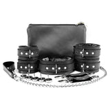 Full Grain Leather Lockable BDSM Collar Wrist Ankle Cuffs Set with Chain Leash | Bonn Collection