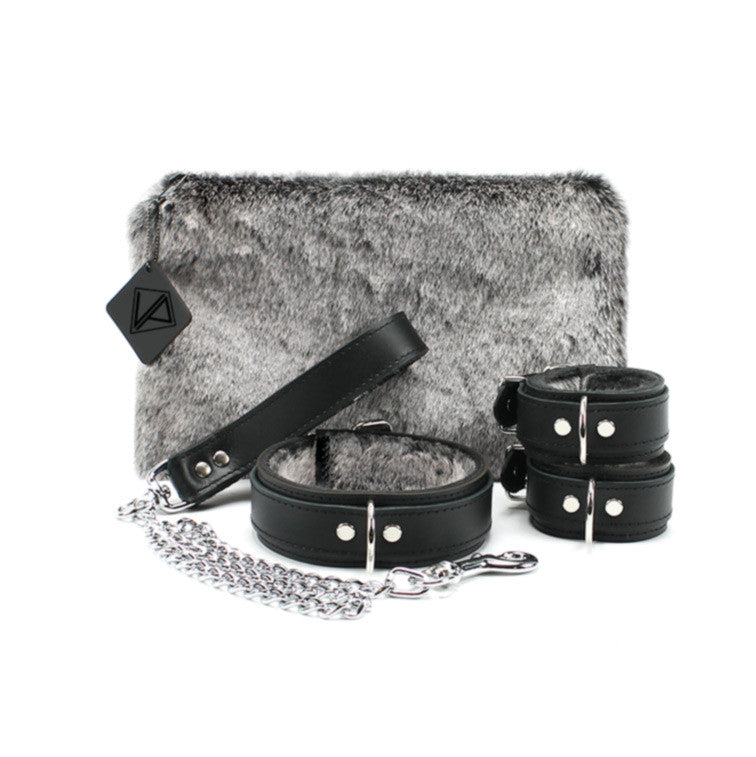 1.5" Premium Chinchilla Fur BDSM Restraints Set - 5 Piece Kit | Atlas Collection